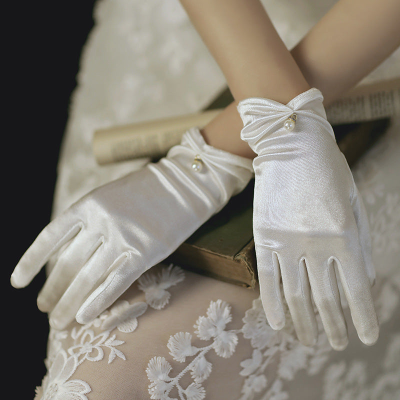 Satin Elegant Pearl Gloves
