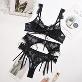 Allover Lace Strappy Embroidery Lace Sexy Lingerie Set