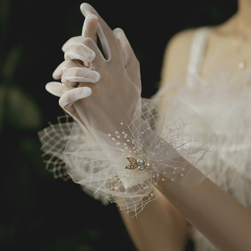 Pearl Transparent Lace Sexy Gloves