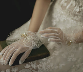 Pearl Transparent Lace Sexy Gloves