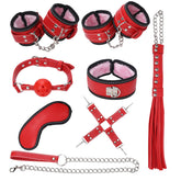 PU Leather SM Handcuffs Shackles Rope Whip Black 8pcs Bandage Set