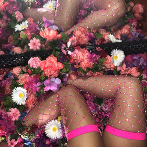 Diamond Embellishment Stockings Sexy Thigh High Fishnet