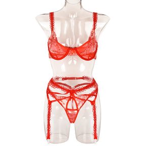 Embroidered Mesh Stitching Cute Lace Sexy Lingerie Set