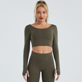 Sports Wear Yoga Tracksuit Long Sleeves Back Hollow Out