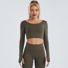 Sports Wear Yoga Tracksuit Long Sleeves Back Hollow Out