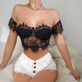 Sexy Eyelashes Lace Sheer Lace Perspective Corset Club Wear