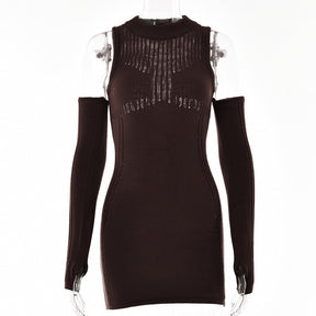 Knitting Hollow Out Halter Sexy Mini Dress Club Wear
