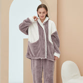 Coral Fleece Pajamas Long Sleeve Stitch Zipper Loungewear