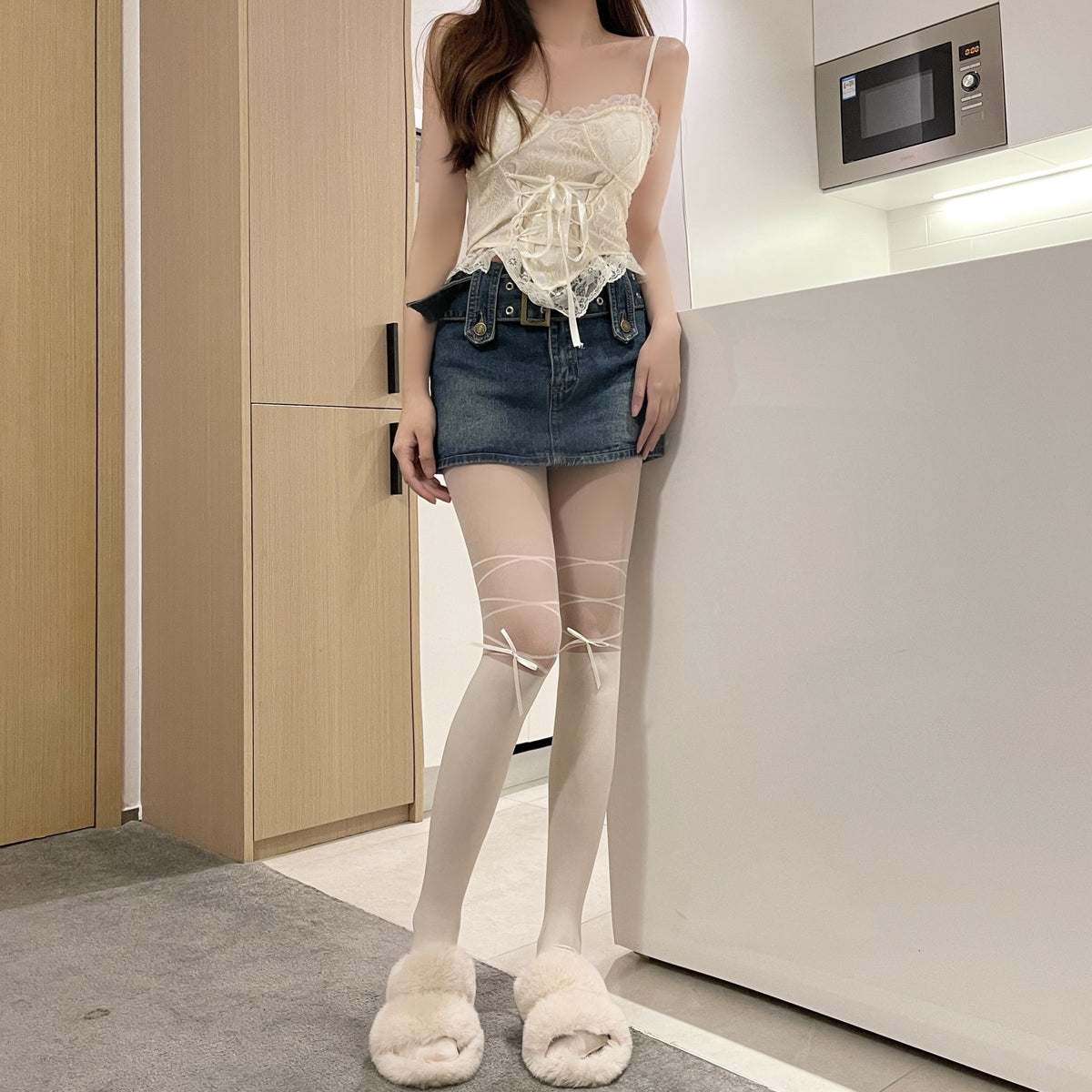 Patchwork Strapping Bow Pantyhose