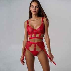 Perspective Lace Strappy Sexy Lingerie Set
