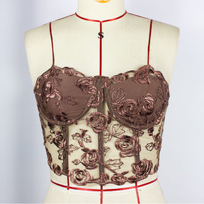 Allover Lace Rose Embroidery Sexy Corset