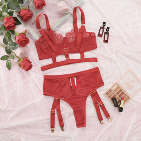 Allover Lace Strappy Bandage Sexy Lingerie Set