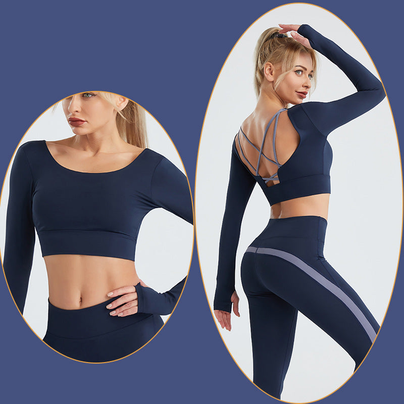 Sports Wear Yoga Tracksuit Long Sleeves Back Hollow Out