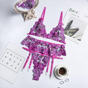 Lace Embroidered Flower Butterfly Sexy Lingerie Set