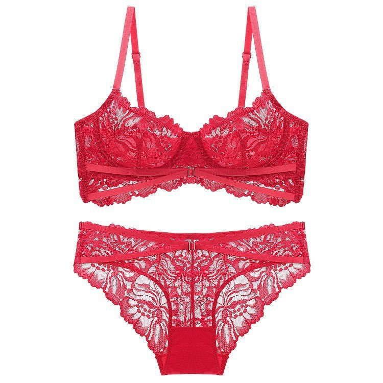 New Sexy Lace Embroidered Cross Strap Lingerie Set