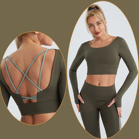 Sports Wear Yoga Tracksuit Long Sleeves Back Hollow Out