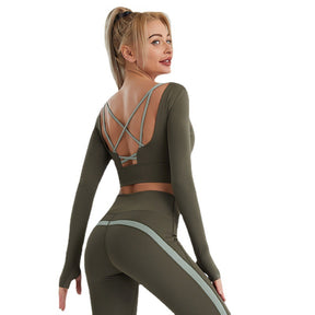 Sports Wear Yoga Tracksuit Long Sleeves Back Hollow Out