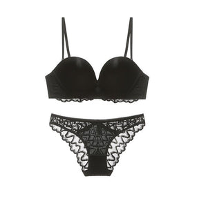 Satin Allover Lace Strappy Sheer Thin Padded Bralette Set