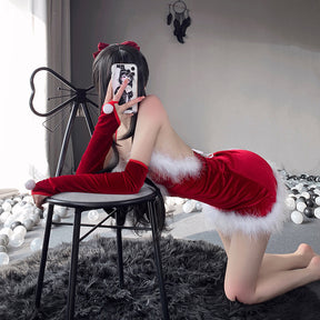 Christmas Uniform Miniskirt Open Crotch Sexy Costume