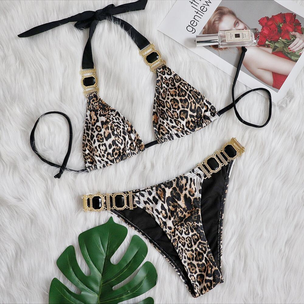 Sexy Leopard Diamond Swimsuit Bikini