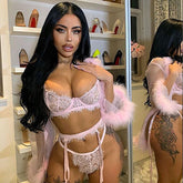 Sexy Hollow Lingerie Three Piece Set