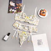 Spring Floral Embroidery Sheer Mesh Sexy Lingerie Set