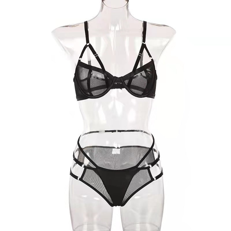 Mesh Perspective Hollow Stitching Lingerie Set