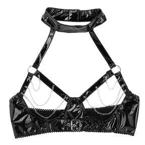 PU Leather Metal Chain Open Brust Bandage Set