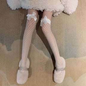 Thin bow stockings Sexy Thigh High Fishnet