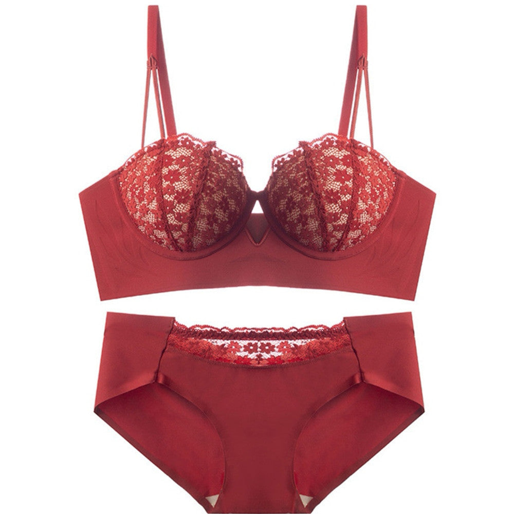 Lace Sexy Embroidery Erotic Lingerie Set Red