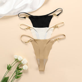 Seamless Cotton Crotch Breathable Metal Ring Thong