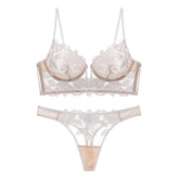 New Sexy Deep V Lace Mesh Corset Lingerie Set