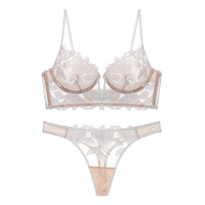 New Sexy Deep V Lace Mesh Corset Lingerie Set