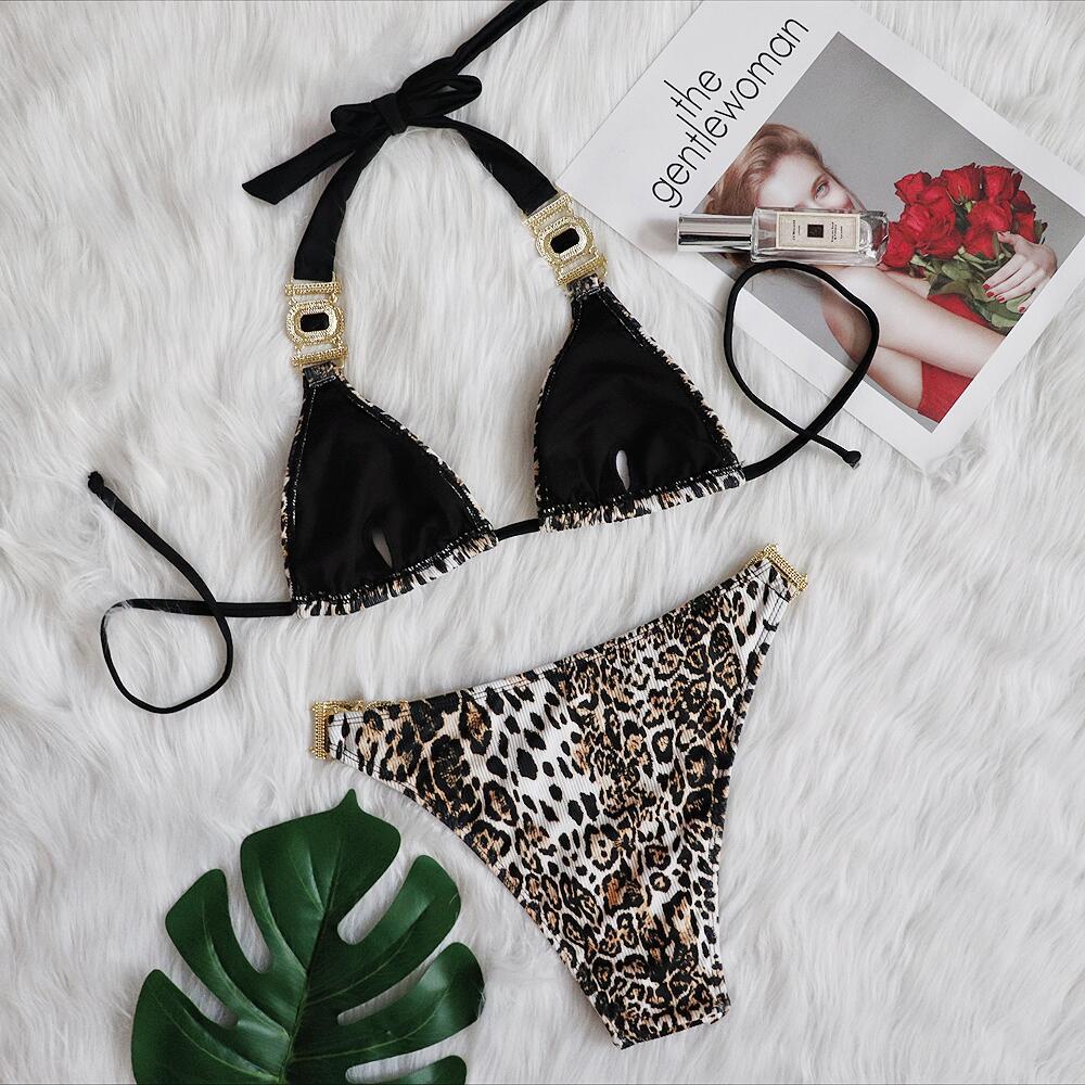 Sexy Leopard Diamond Swimsuit Bikini