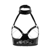 PU Leather Metal Chain Open Brust Bandage Set