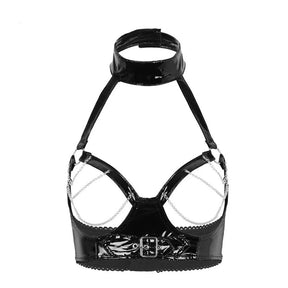 PU Leather Metal Chain Open Brust Bandage Set