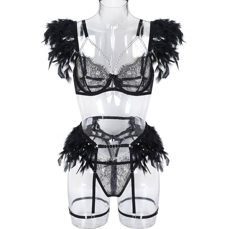 Sexy Ultra-Thin Erotic Lingerie Feather Lingerie Set