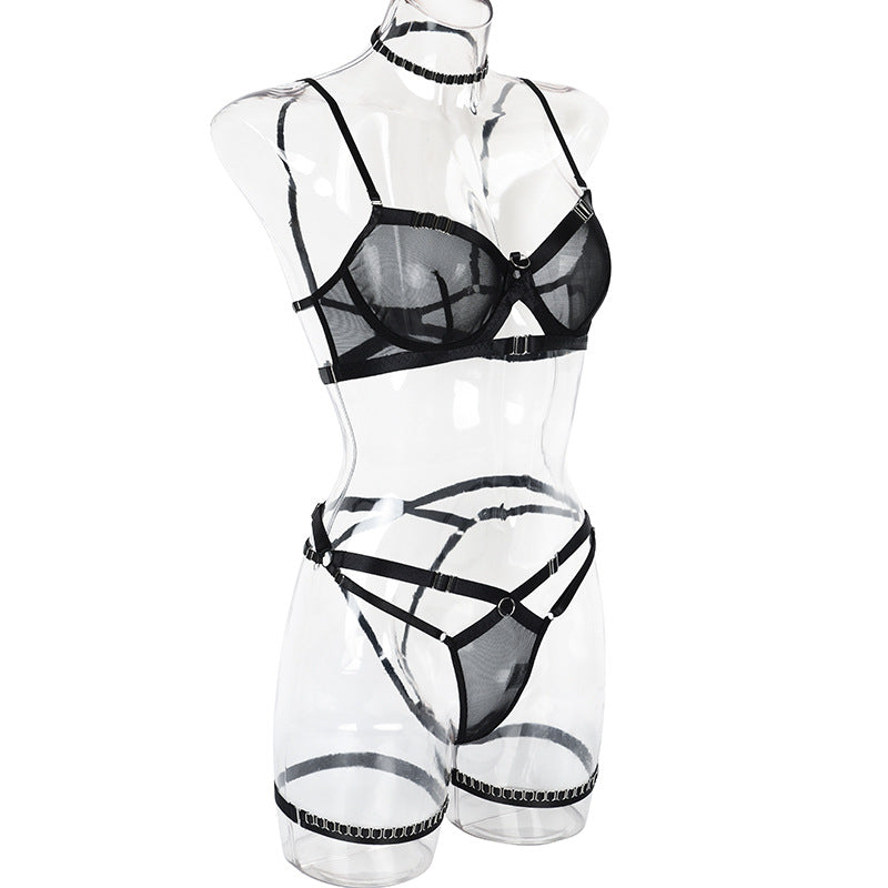 Sheer Mesh Strappy Hollow Sexy Lingerie Set