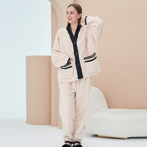 Coral Fleece Pajamas Long Sleeve Buttons Loungewear