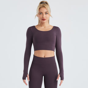 Sports Wear Yoga Tracksuit Long Sleeves Back Hollow Out