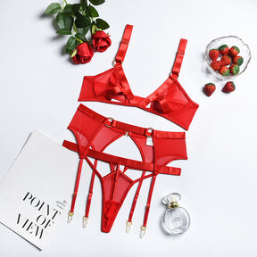 Sheer Mesh Hollow Out Strappy Open Brust Sexy Lingerie Set
