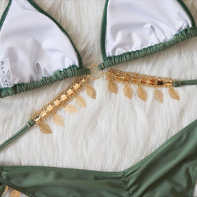 Holiday Swimsuit Metal Chain Strappy Sexy Bikini