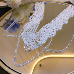 New Lace Fringed Peach Heart Hollow Chain Choker