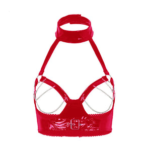 PU Leather Metal Chain Open Brust Bandage Set