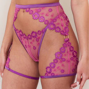 New Embroidered Flower Mesh Sexy Lingerie Set