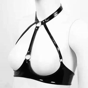 PU Leather Halter Open Brust Bandage Set