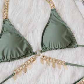 Holiday Swimsuit Metal Chain Strappy Sexy Bikini