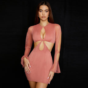Long Sleeves Hollow Out Tight Mini Dress Club Wear