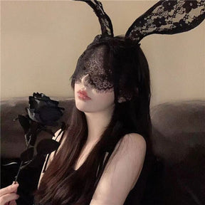 Rabbit Ears Lace Eye Mask Veil Headband