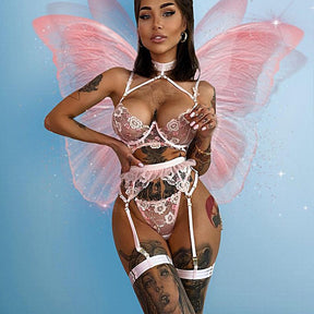 Mesh Flower Perspective Stitching Cross Sexy Lingerie Set